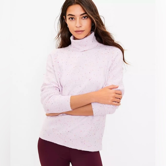 Loft flecked confetti mixed stitch turtleneck sweater S pink Valentines Easter - Picture 1 of 10
